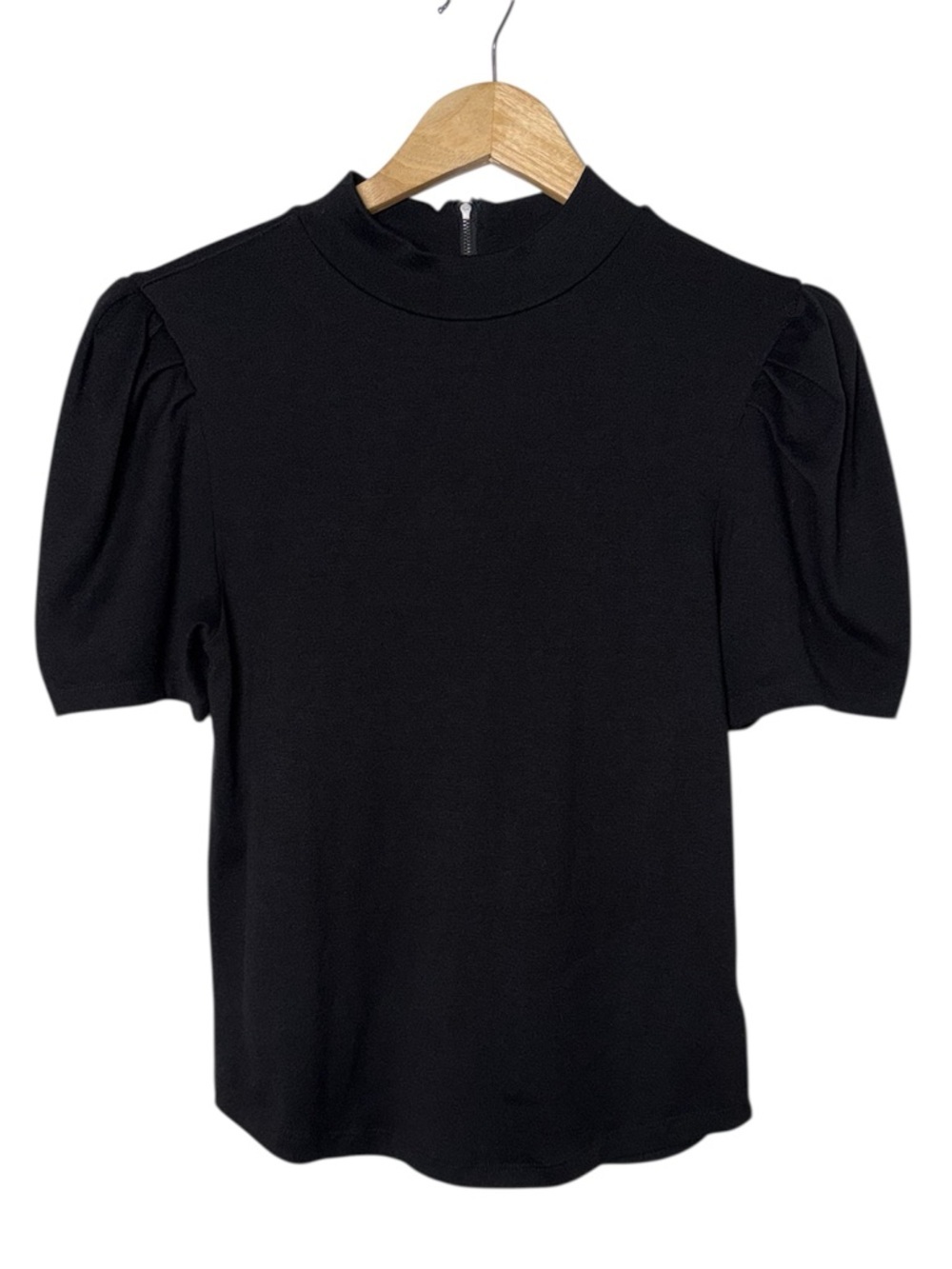 Free People Black Puff Sleeve Mock Neck Top with Back Zip Small - Picture 3 of 6